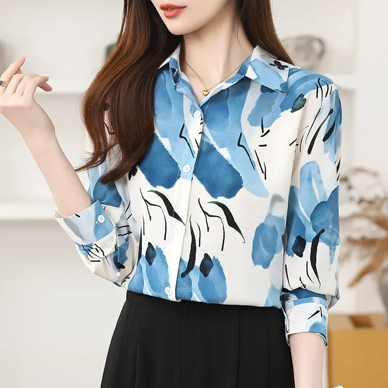 Spring Summer Retro New Casual Loose Printed Lovely Long Sleeve Blouse For Women Office Tops