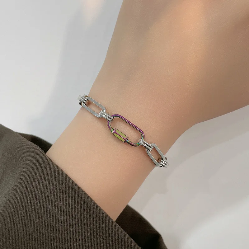 Kenji, Colored Metal Digital Symphony Cyberpunk Hearts Thick Chain Neutral Wind PENDANT Bracelet Female