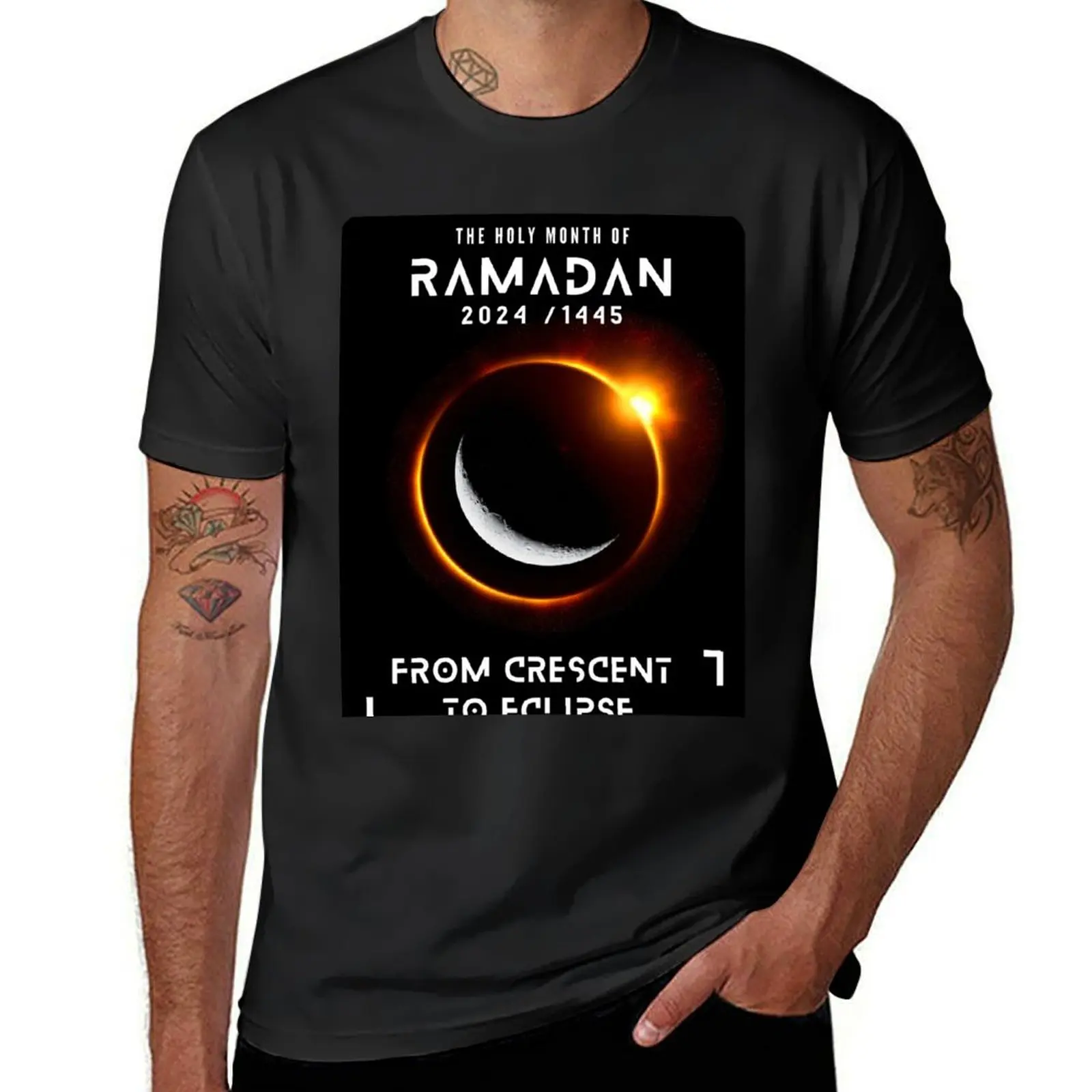 Eclipse Ramadan & Eid Sun and Moon Eclipse 2024 T-Shirt quick drying summer tops plus sizes black t-shirts for men