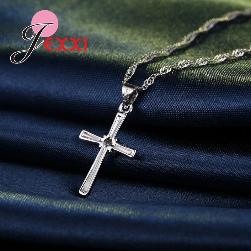 Classic Cross Shape Necklaces Earrings Set For Party Jewelry Fashion Cubic Zircon 925 Sterling Silver Bridal Wedding Set