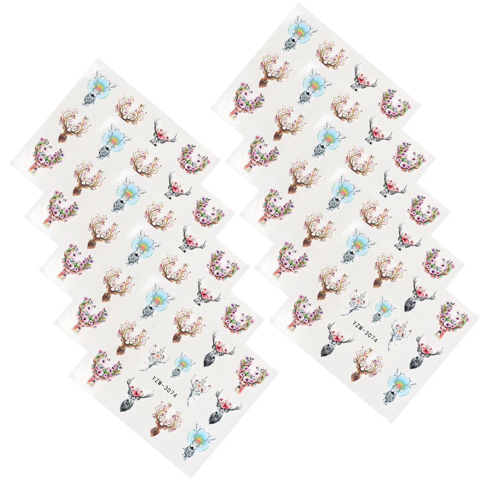 

10pcs Nail Art Stickers Deer Antlers Clear Manicure Decals Safe Paper Christmas Manicures Stickers For Party Festivals Holiday