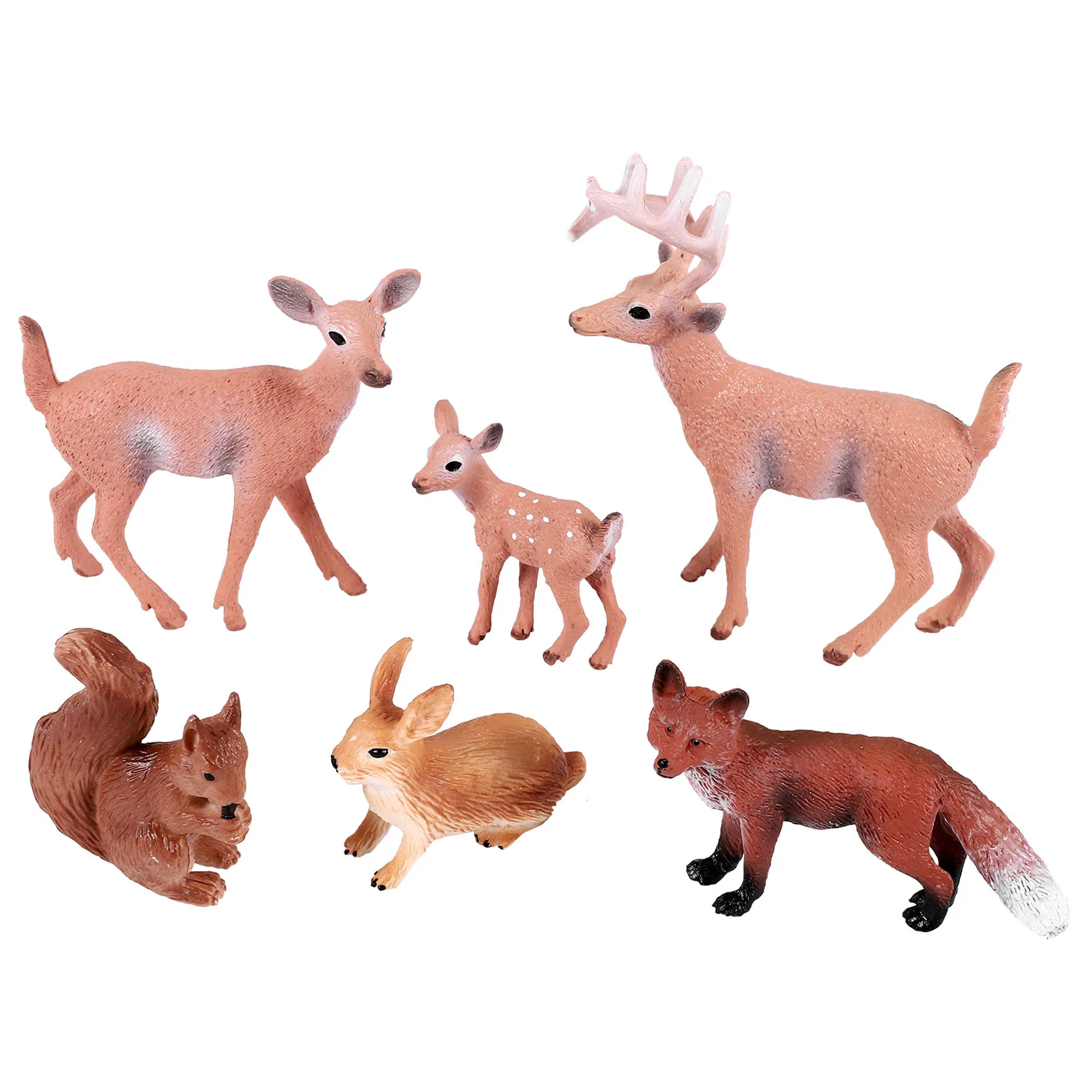 6 Pieces Woodland Animals Figures Forest Creatures Figurines Squirrel Deer Rabbit Family Figurines Miniature Toys