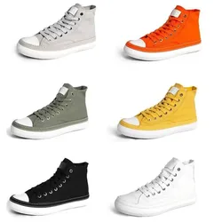 New Fashion Unisex Canvas Boots Men Sneaker Plus Size Women Vulcanized Canvas Shoes High Top Orange Casual Footwear Black 38-44