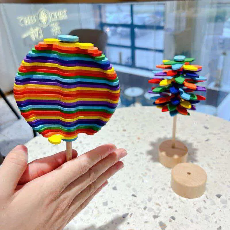 

Wooden Rotating Lollipop Fibonacci Sequence Art Creative Idea Stress Relief Office Home Novelty Gadget for Adults Kids