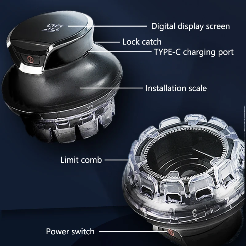 Automatic Hair Trimmer 360 Rotating Hair Clipper LED Display Portable Shaved Head Artifact UFO Flying Saucer Cutter Head