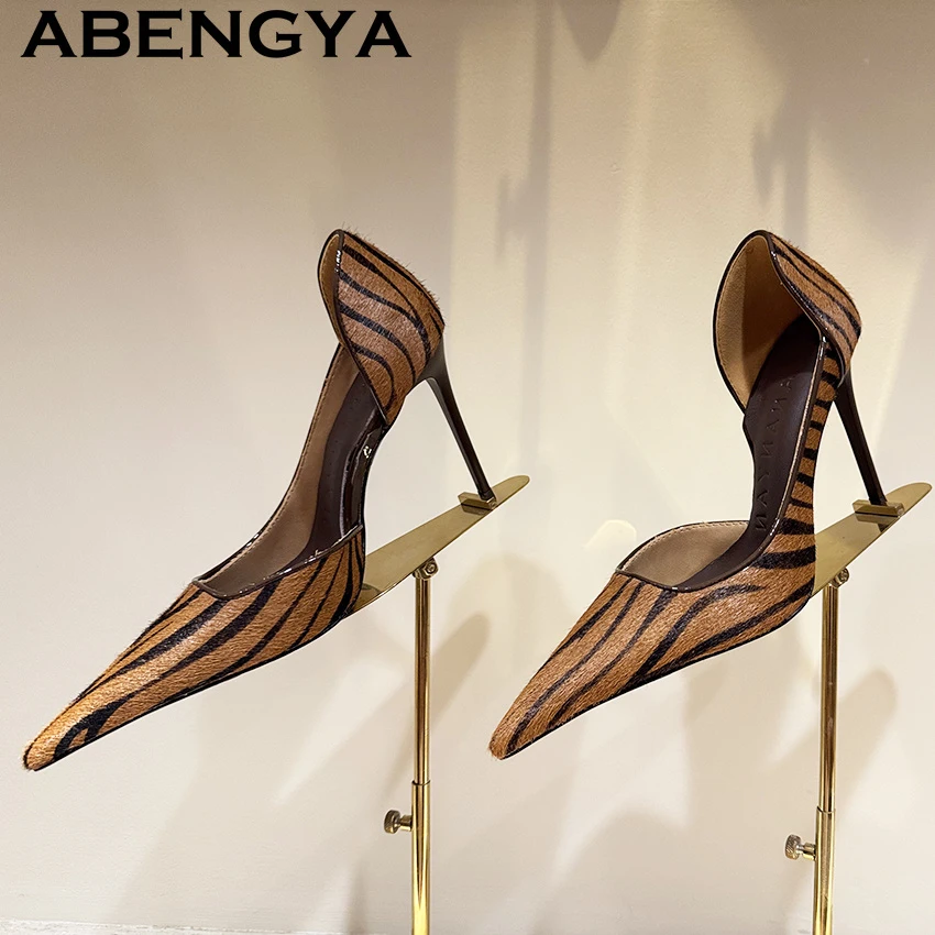 New Trend Zebra Stripe Pointy Toe High Heel Sandals Sexy Gladiator Pumps Female Summer Fashion Week Dress Shoes zapatillas mujer