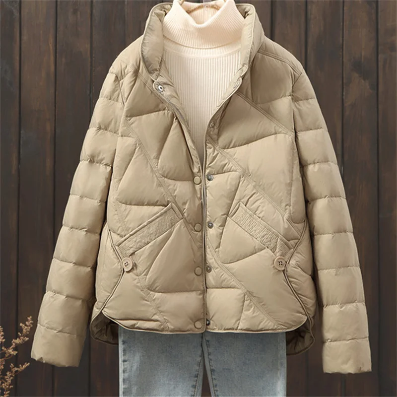 

2023 Autumn Winter Oversize Down Jacket Women Light Thin White Duck Down Coat Ladies Short Single Breasted Warm Parkas Clothing