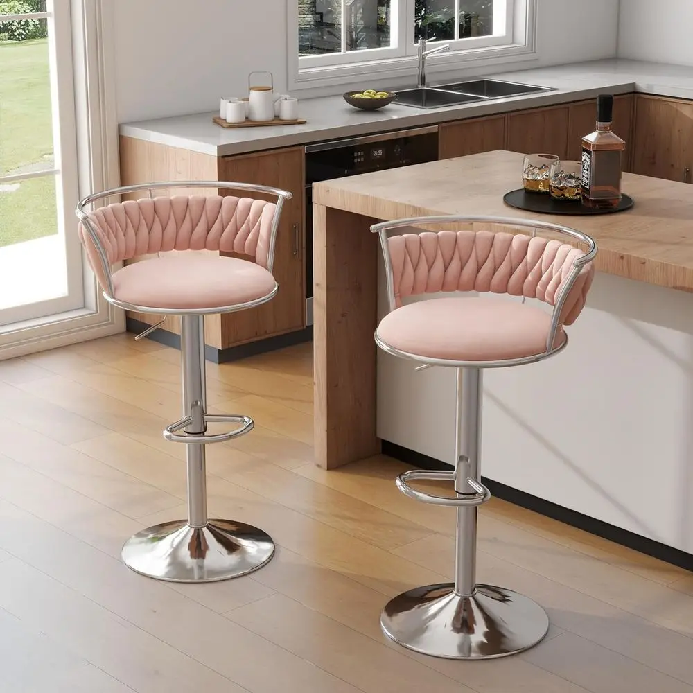 360° Swivel Bar Stools Set o 2, ern Adjustable Counter Height Velvet Bar Chair Silver Metal Stool, Comy Kitchen Island Dining Ch