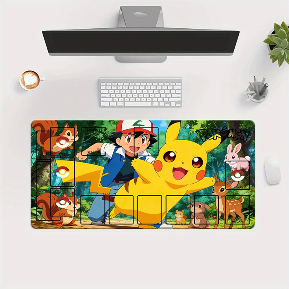

Pokemon Ash & Pikachu Forest Adventure TCG Playmat with Full Card Zones Gaming Mouse Pad Desk Mat