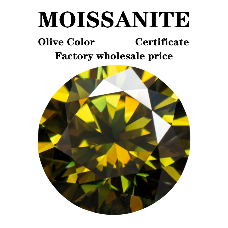 

Moissanite Olive Color Round Cut Colored Gemstones Lab Grown Diamond Diy Charms Making Jewelry with GRA Certificate