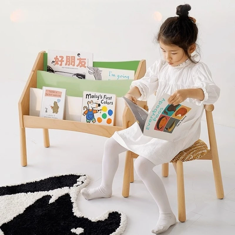 

Solid wood children's bookshelf Floor-to-ceiling magazine rack Shelf Picture book rack Picture book storage rack Baby small