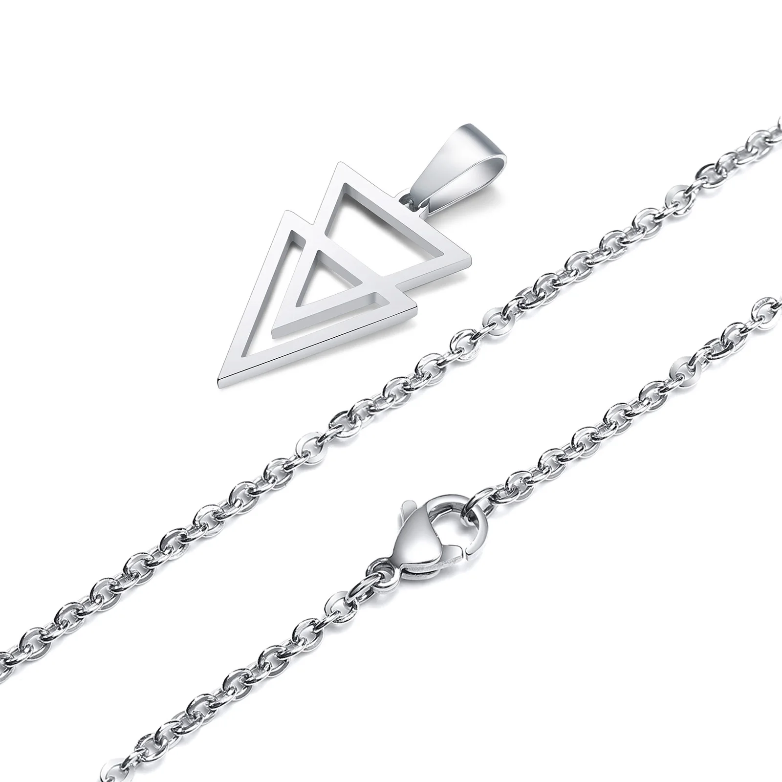 Vnox Hollow Double Triangle Necklaces for Men, Stainless Steel