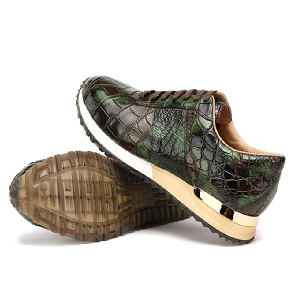 hulangzhishi new  crocodile  Leather shoes  male  Running  green  fashion men Casual