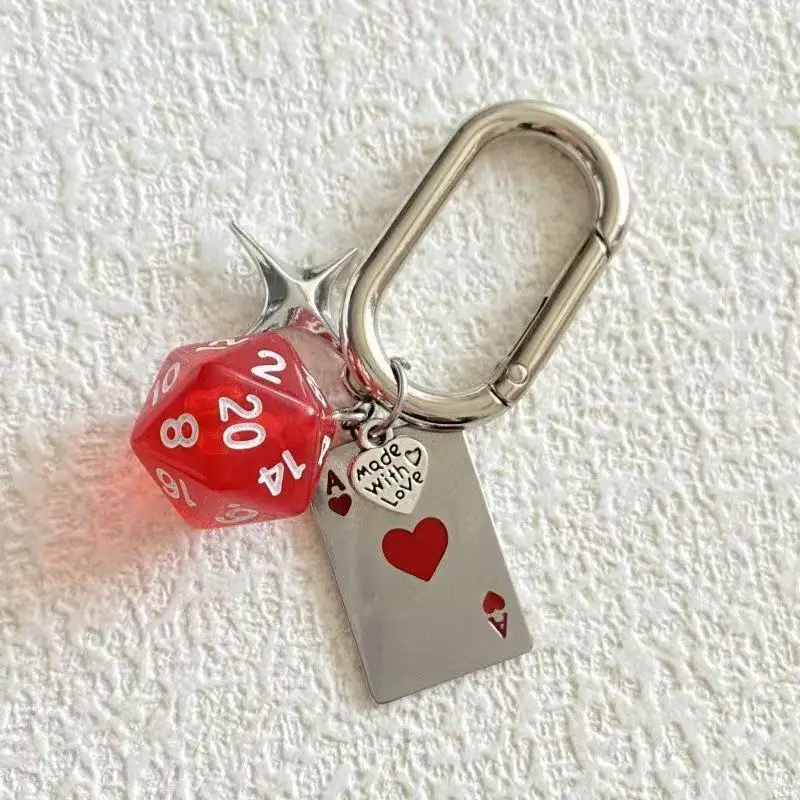 Red Heart a Dice Keychain Bag Charms Couple Car Keyring Fashion Irregular Accessory Backpack Decoration Gift