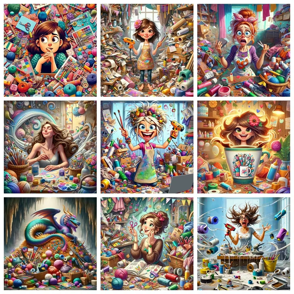 Cartoon-Künstlerin 5D DIY Diamant-Malerei Mosaik Fantasie-Kunsthandwerk Stickerei Vollrund-Bohrer Kreuzstich Heimdekoration Geschenk