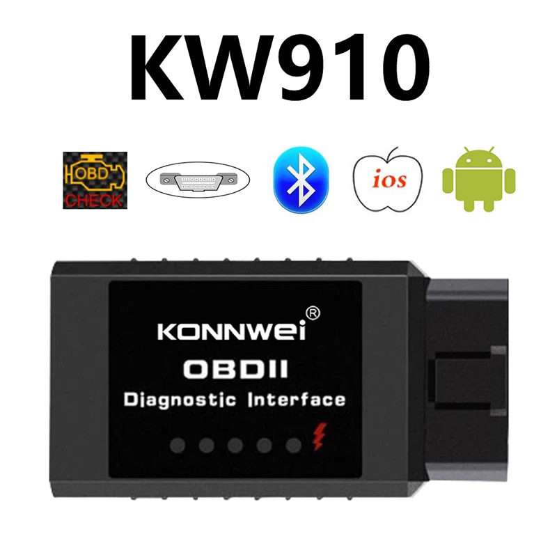 

KONNWEI KW910 Автомобильные диагностические инструменты ELM327 Bluetooth OBD2 сканер поддерживает полный протокол ELM 327 OBD 2, автоматический считыватель кодов неисправностей