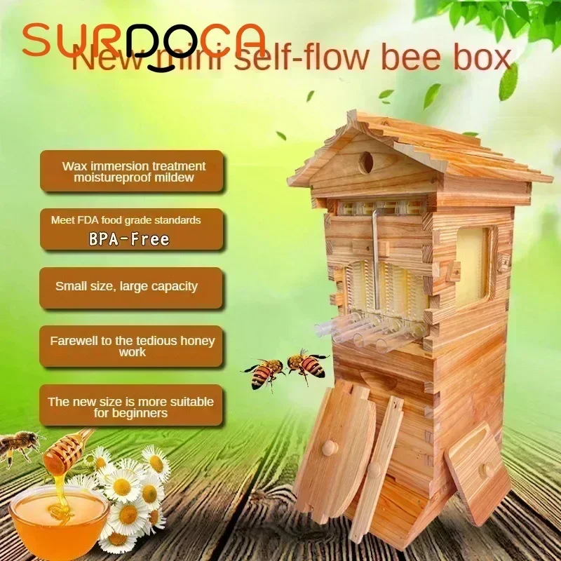 Four Spleen Flow Hive Boiled Wax Cedar Mini Self-flowing Honey Bee Hive Beekeeping Middle Bee Complete Set 25.5*38*120cm