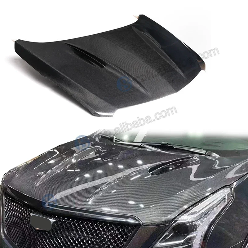 BENSNEES Front Real Carbon Fiber Bonnet Hood Black Car Body Kit with Screws for Cadillac XT5 New Condition!