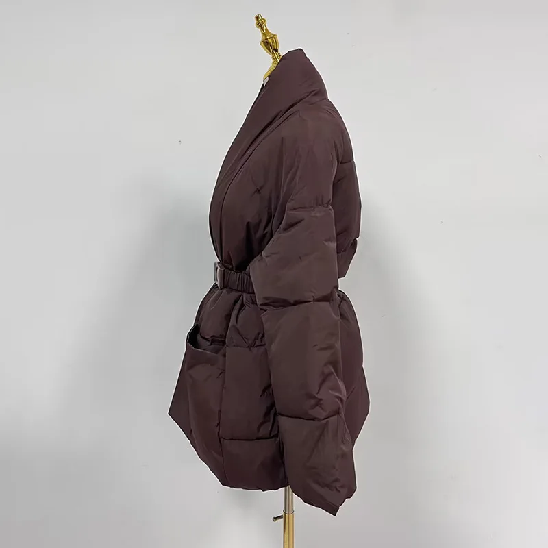 Koreanische Damen Slim Fit Daunenjacke Lässige Taille Schnürmantel Bequemer Stil Vielseitige Herbst-Winter-Oberbekleidung