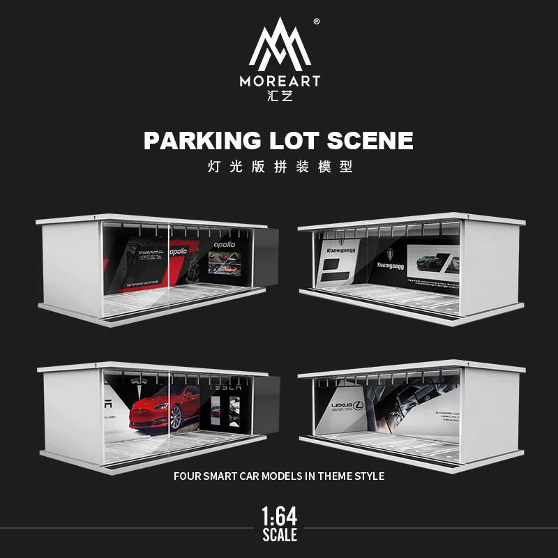 Timemicro+MoreAr 1:64 Car model storage Parking Garage Car theme assembly scene Display box dust cover with LED light dust cover