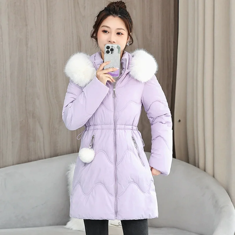 

Fashion 2025 New Fur Hooded Down Jackets Women Clothes Cotton Padded Coat Warm Thick Long Parkas Winter Snow Puffer Jacket