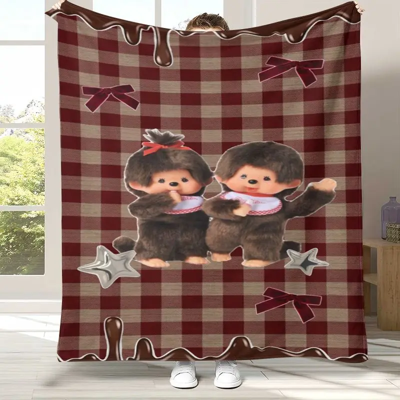 3D Kawaii M-Monchhichi Monky Cartoon Soft Plush Blanket,Flannel Throw Blanket for Living Room Bedroom Bed Sofa Cover Picnic Gift
