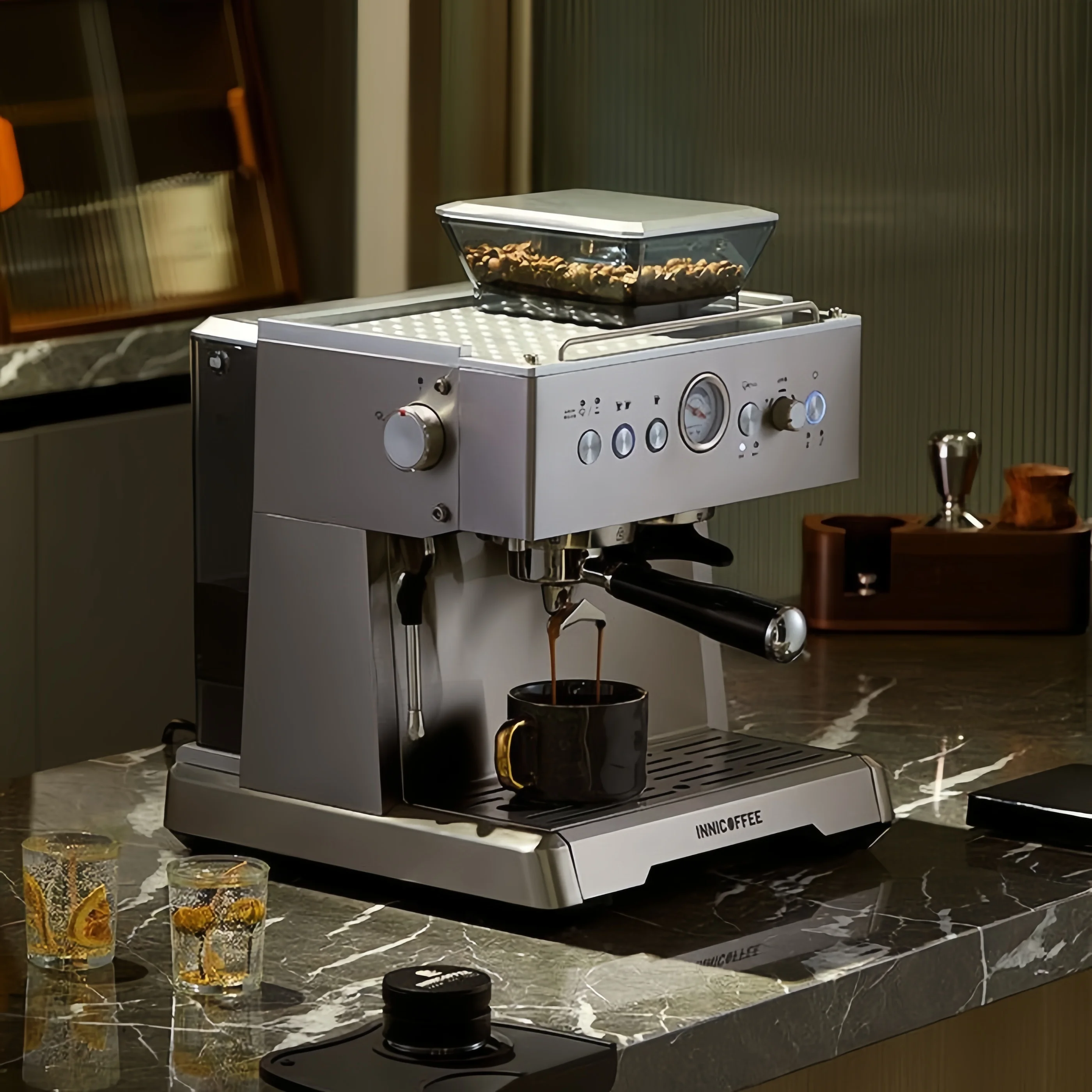 2026 HOT  220V Commercial Small Coffee Machine Semi-automatic Espresso Maker with Grinder Function for Espresso Machines for