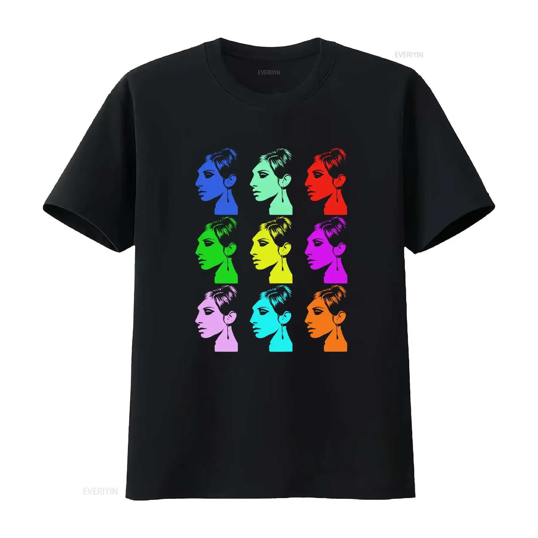 Vintage Retro Pop Art Barbra Streisand Fan Women's T Shirt with Colorful Portraits Print vintage Washed fashion Slightly homme