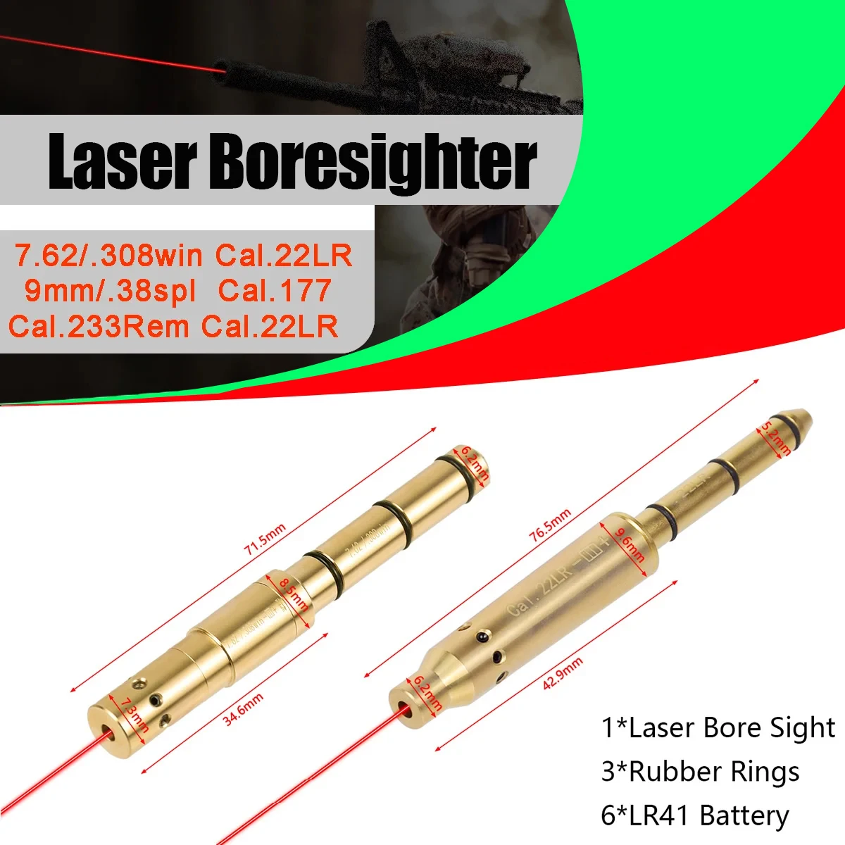 

Tactical Laser Bore Sight Red Laser Boresighter .177/22LR/.223Rem/6mm/7mm/9mm/.38spl Cal End Barrel for Revolvers