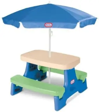 Foldable Kids Picnic Table with Umbrella, UV Protection, Easy Setup for Indoor/Outdoor Play