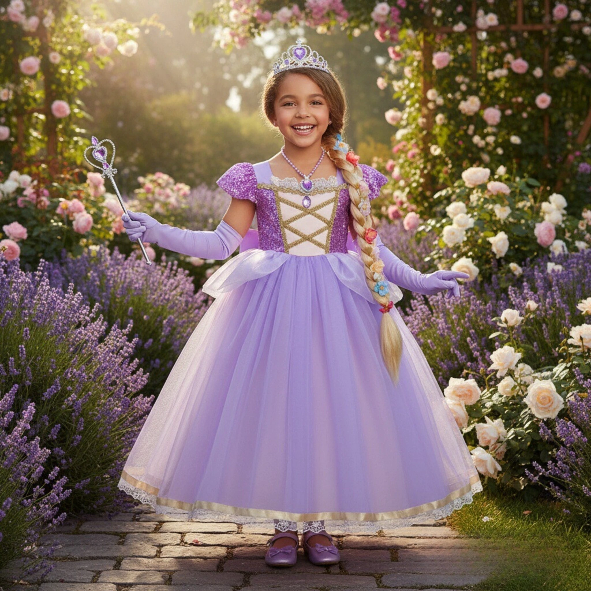 Princess Dress Girl Purple Deluxe Elegant Cosplay Tangled Costume Halloween Vestido Costume Play Carnival Apparel