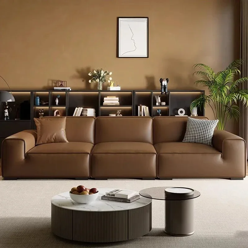 Brown Cozy Modern Sofa Chair Soft Genuine Leather Recliner Brown Room Sofas Love Seat Designer Divani Da Soggiorno Furniture