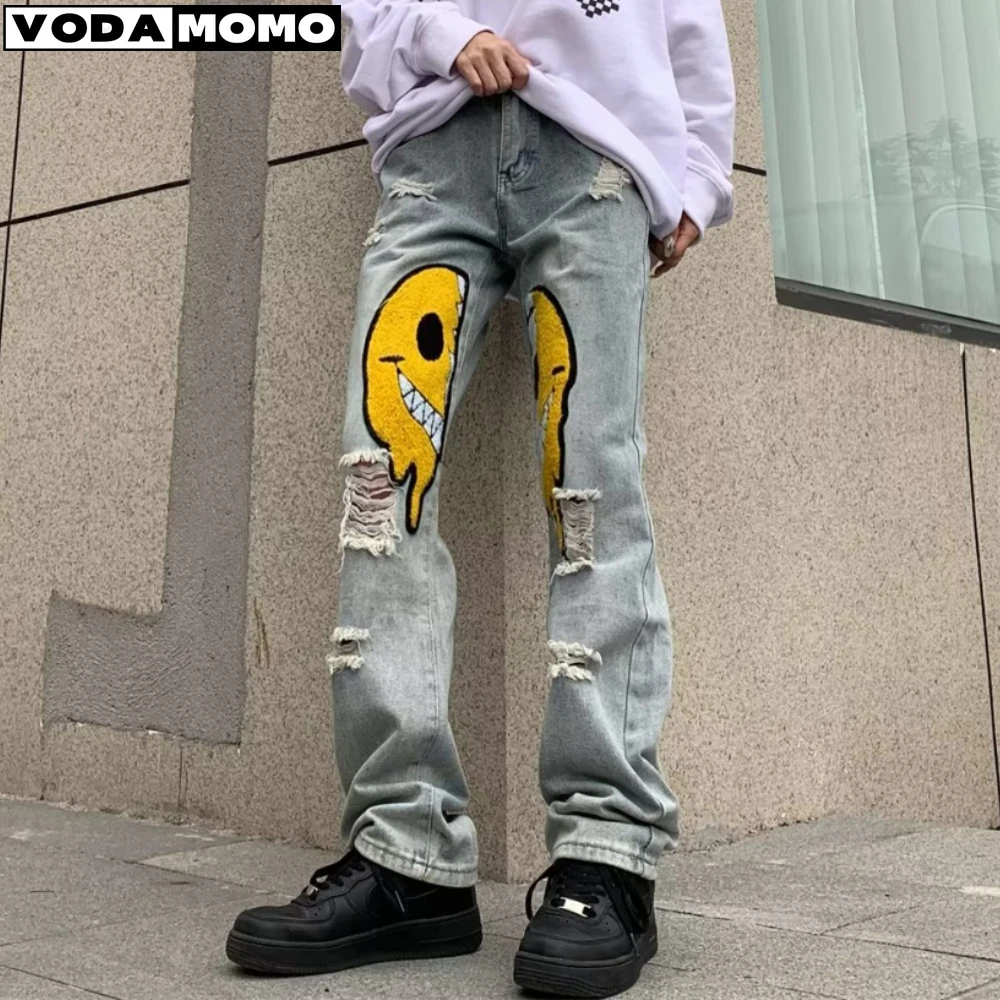 

Men Smile Printed Graphic Baggy Jeans men 2024 Spring Mens Streetwear Cargo Pants Denim Joggers Male Vintage Trousers y2k