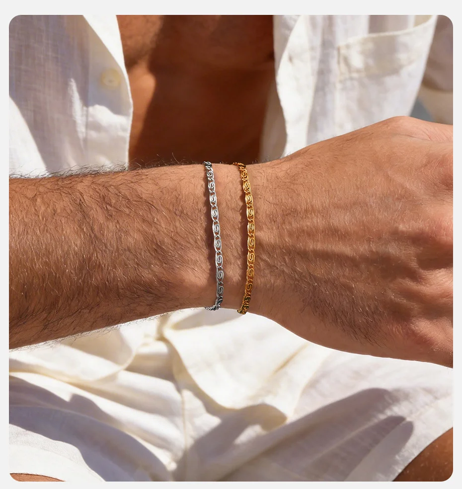 Vnox Edelstahl-Armband mit Paperclip-Kettengliedern in Gold- und Silberfarbe für Herren, verstellbar 18–23 cm, 2,5 mm Breite, Punk-Schmuck, Geschenke – Detail 2