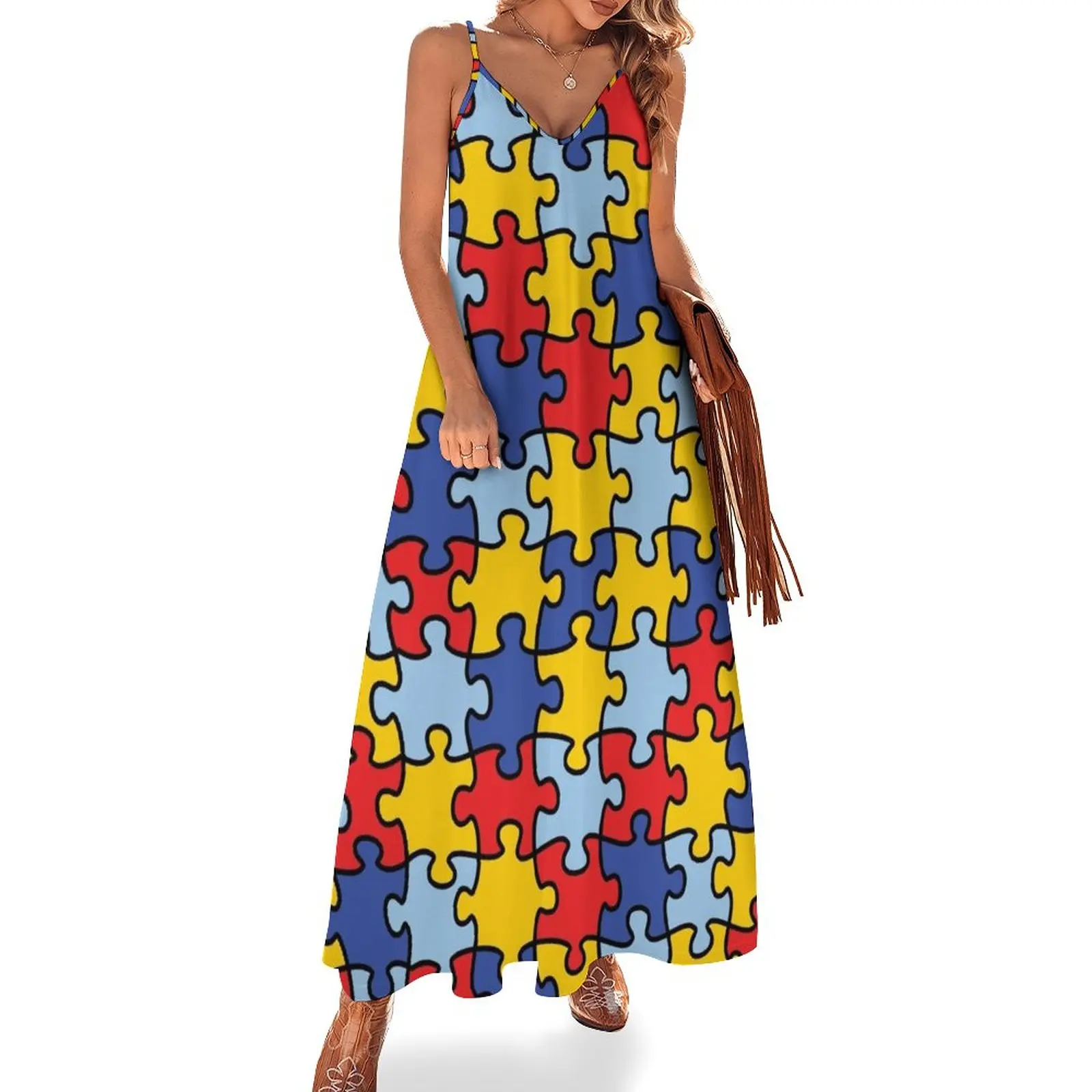 

Autism Awareness Puzzle Pattern Sleeveless Dress Woman clothing women's clothing trend 2023 dress summer