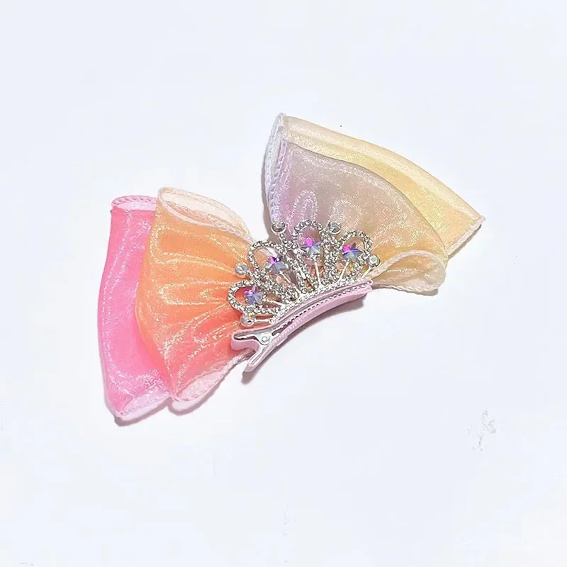 Cartoon Cute Children's Bow Hair Clip Crown Hair Clip Three-Dimensional Mesh Headband One Word Clip Girl's Gift image 4