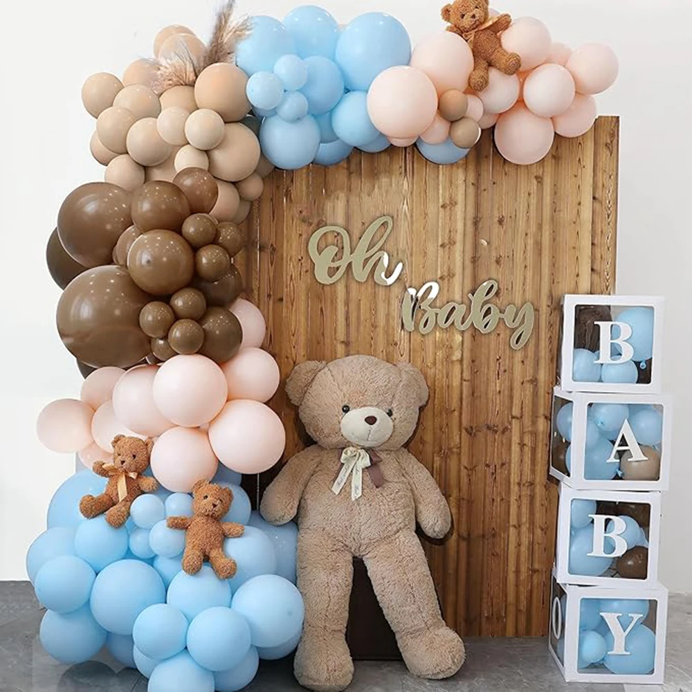 81pcs Double Balloon Kit Baby Shower Decor Brown Champagne Blue Balloons Garland Arch Birthday Party Wedding Gender Reveal Decor