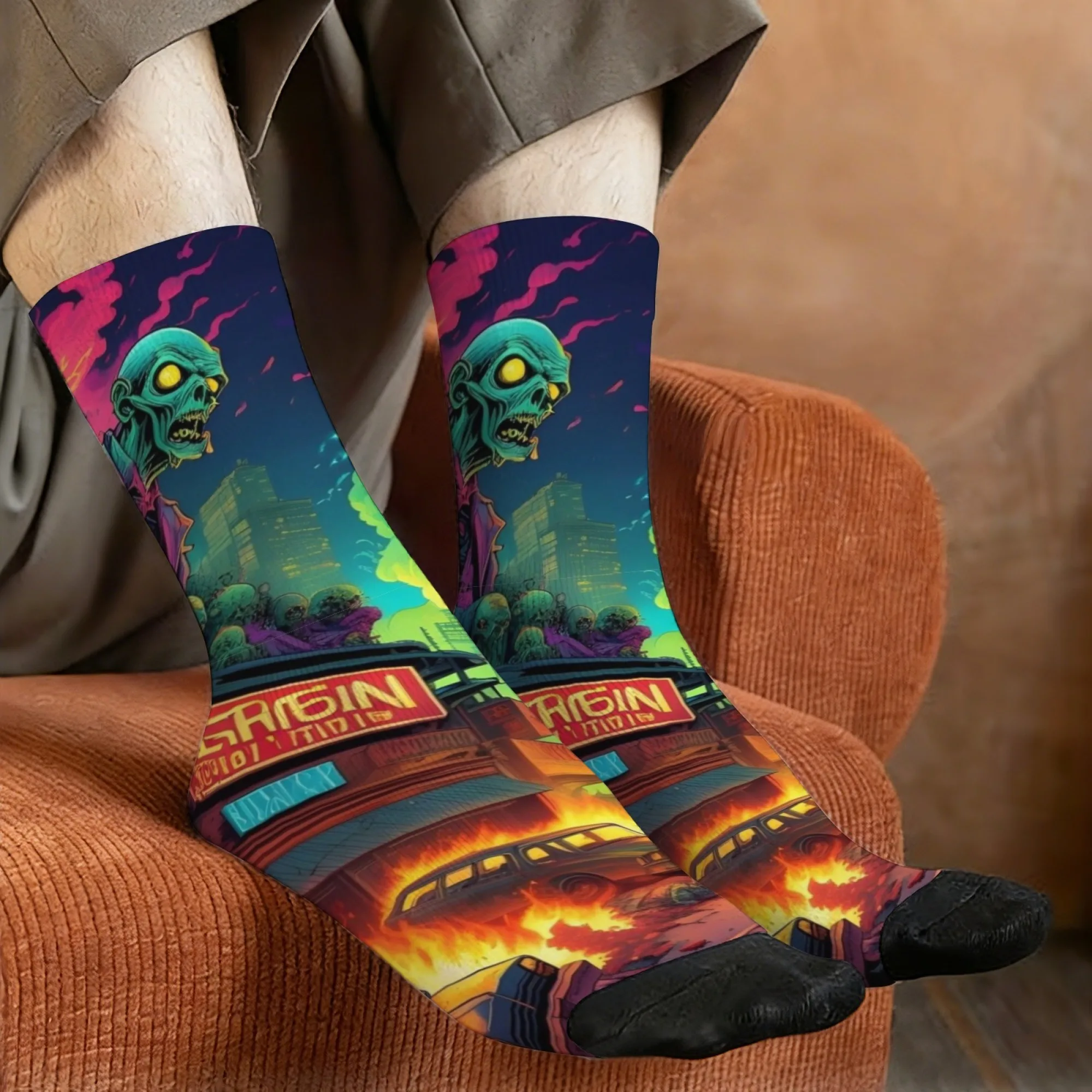 Horror Harajuku-style Skull Print Men's Socks Comfortable Breathable Non-slip Socks Quirky Hip-hop Retro Fun Sports Socks