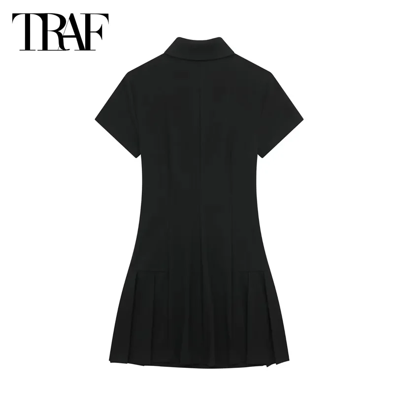 TRAF Short Black Dresses 2024 Women\'s Summer Elegant Party Mini Shirt Dress Ladies Fashion Casual Short Sleeve Short Dresses