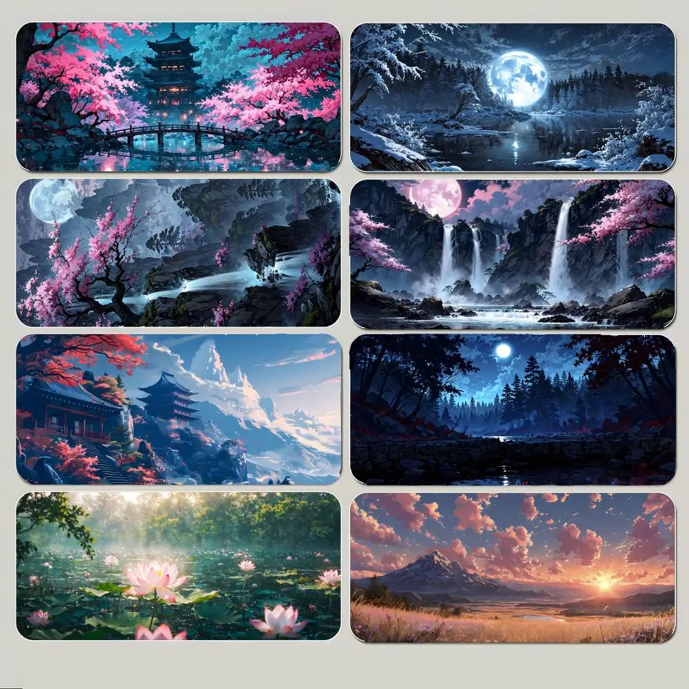Mountain River Waterfall Beautiful Natural Art Mouse Pad Large Gaming Mousepad with Thick Stitched Edge Non-Slip Desk Mat