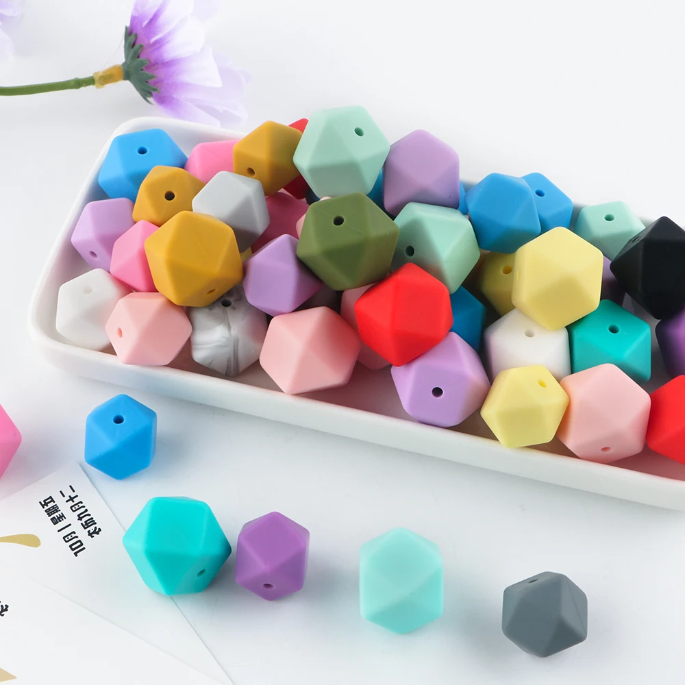 

50pcs 17mm Hexagon Silicone Beads For Jewelry Making Bulk Jewelry Making DIY Pacifier Chain Bracelet Accessories