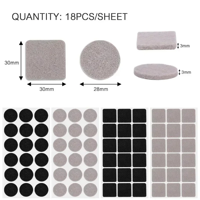 Self Adhesive Felt Furniture Pads Round and Square Chair Legs Mat Anti-Slip Covers Household Chair Desk Sofa Leg Felt Protectors