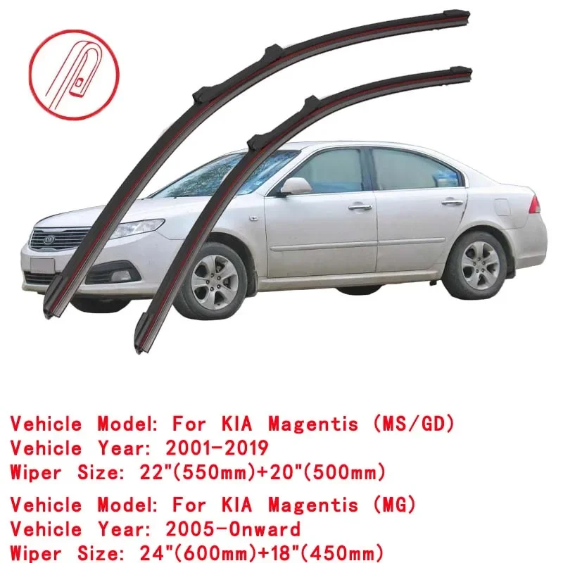 For KIA Magentis MS GD MG Sedan 2001 2003 2005 2006 2008 2009 2010 2012 2016 2019 Red Car Wipers Double Rubber Wiper Blades view 3