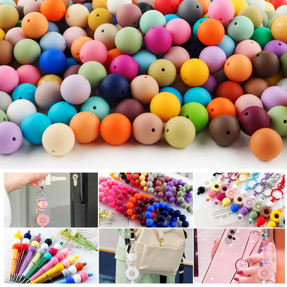 Sunrony 60pcs Silicone Beads 9/12/15/19mm Round Pearl Silicone Beads For Jewelry Making DIY Bracelet Necklace Jewelry Accessorie