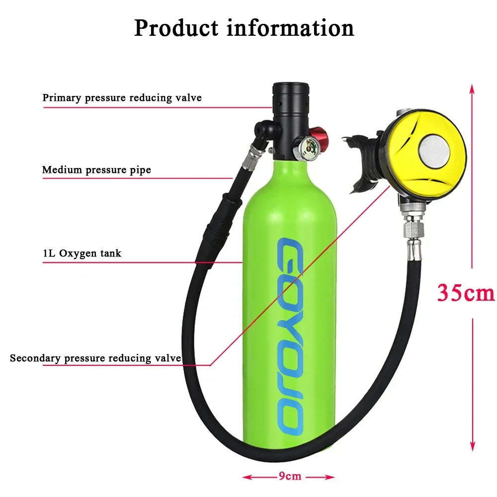 1L Scuba Diving Oxygen Tank   Cylinder Underwater Breather for  with Breathing Valve