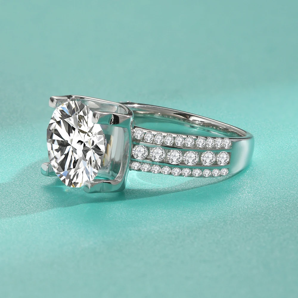 2CT 3CT 5CT Moissanite Engagement Ring for Women Round Cut Lab Diamond 925 Sterling Silver 3 Row Wedding Band Fine Jewelry Gifts