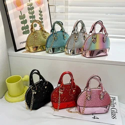 Bolso de hombro con lentejuelas de colores para niños, monedero pequeño de cuero de retales, bolso cruzado con cadena de Metal para niñas