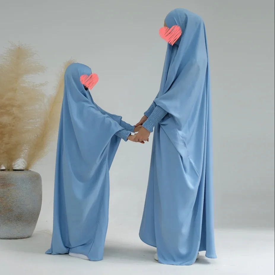 

Mom and Daughter Matching Clothes Long Khimar Abaya Prayer Garment Dress Turkey Ramadan Islam Arab Maxi Robe Burqa Abayas Muslim