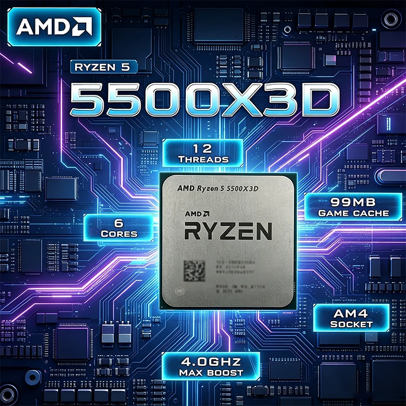 AMD Ryzen 5 5500X3D 3GHz 6-Core 12-Thread Socket AM4 NEW Gaming Processor DDR4 L3=96M 105W 7NM R5 5500X3D but Without Fan