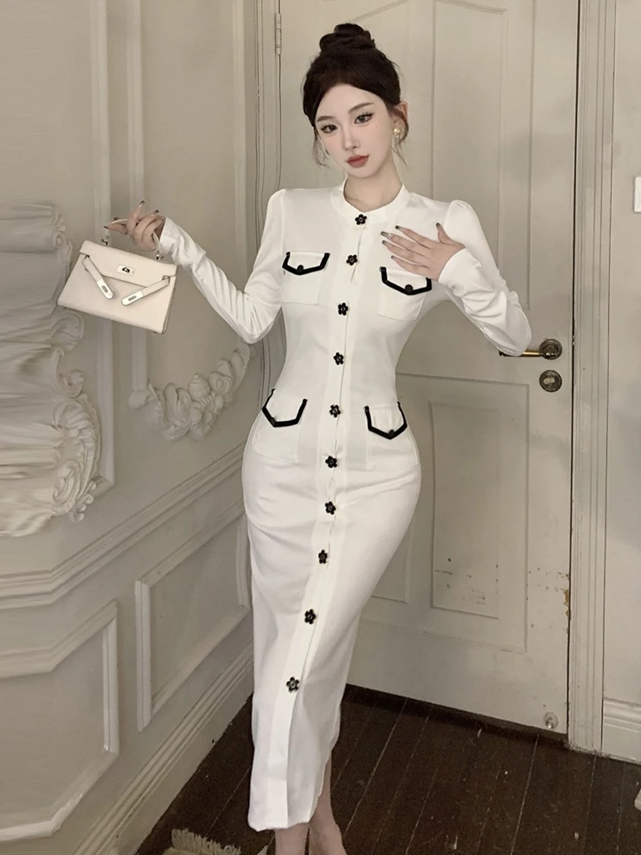 

Сексуальное длинное платье с застежкой на талии, круглое платье на одной пуговице, цветное платье в стиле ретро, основаное платье в полный рост для женщин, осень-зима